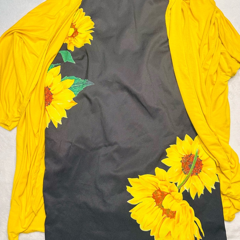 Sunflower Print Black and Yellow Women's Dress